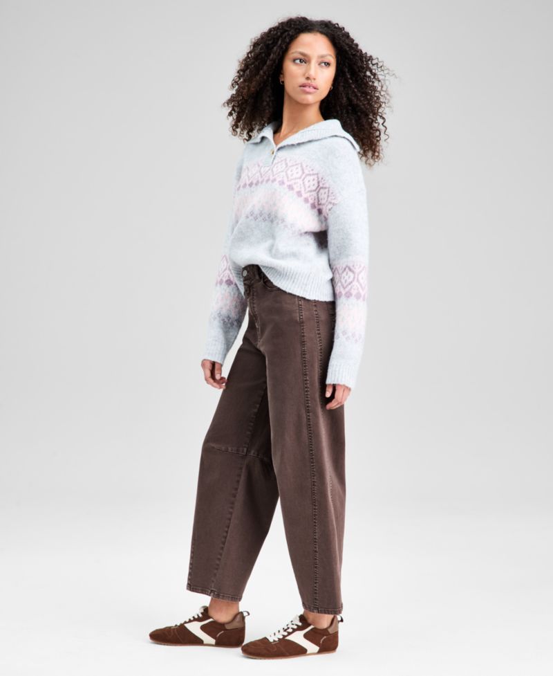Women's High-Rise Washed Barrel-Leg Jeans
