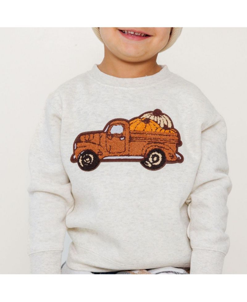 Little and Big Boys Fall Truck Patch Sweatshirt