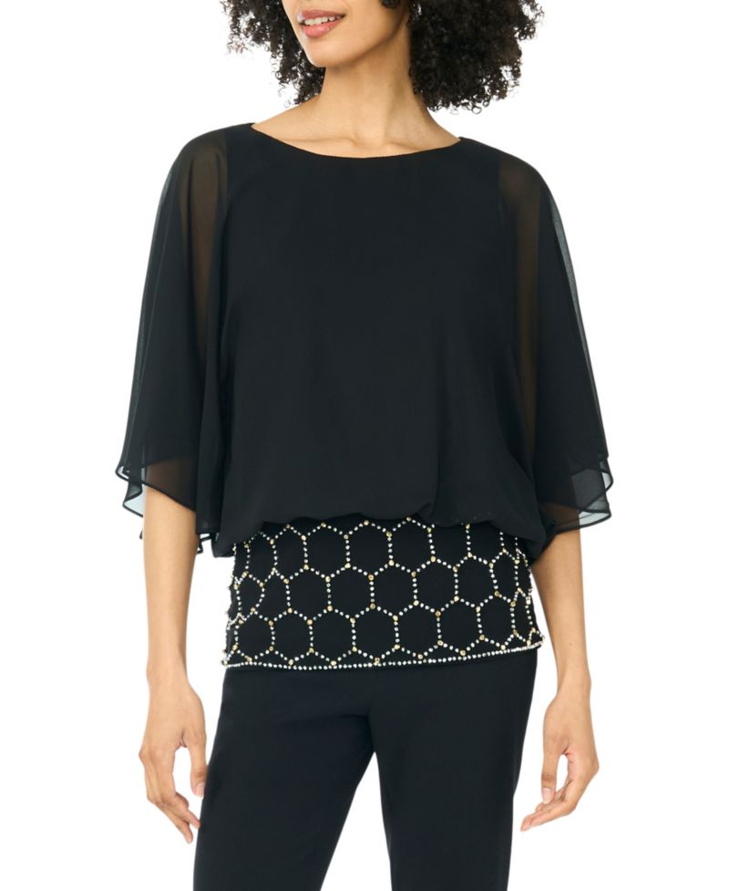 Women's Embellished Popover Crewneck Blouse