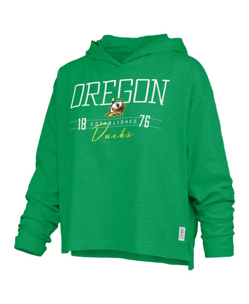Women's Green Oregon Ducks Castillo Slub Waist Length Long Sleeve Hooded T-Shirt