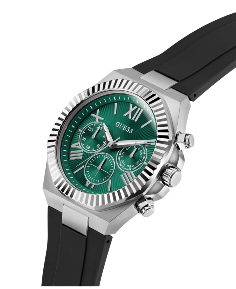 Men's Multi-Function Black Silicone Watch, 44mm