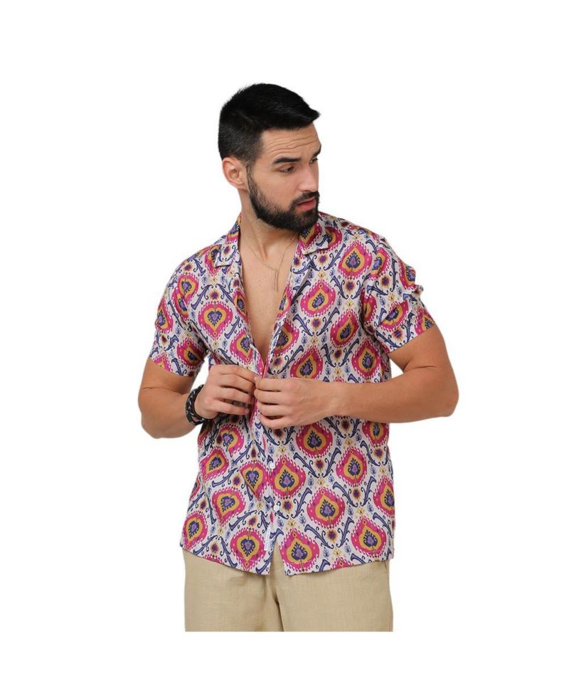 Men's Crimson Red & Ivory White Ethnic Shirt