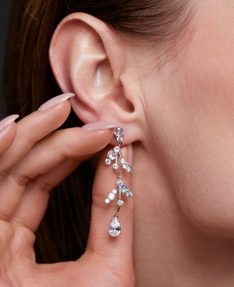 Silver-Tone Cubic Zirconia Vine Linear Drop Earrings