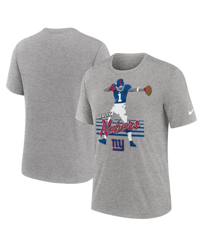 Men's Malik Nabers Heather Gray New York Giants Player Graphic T-Shirt