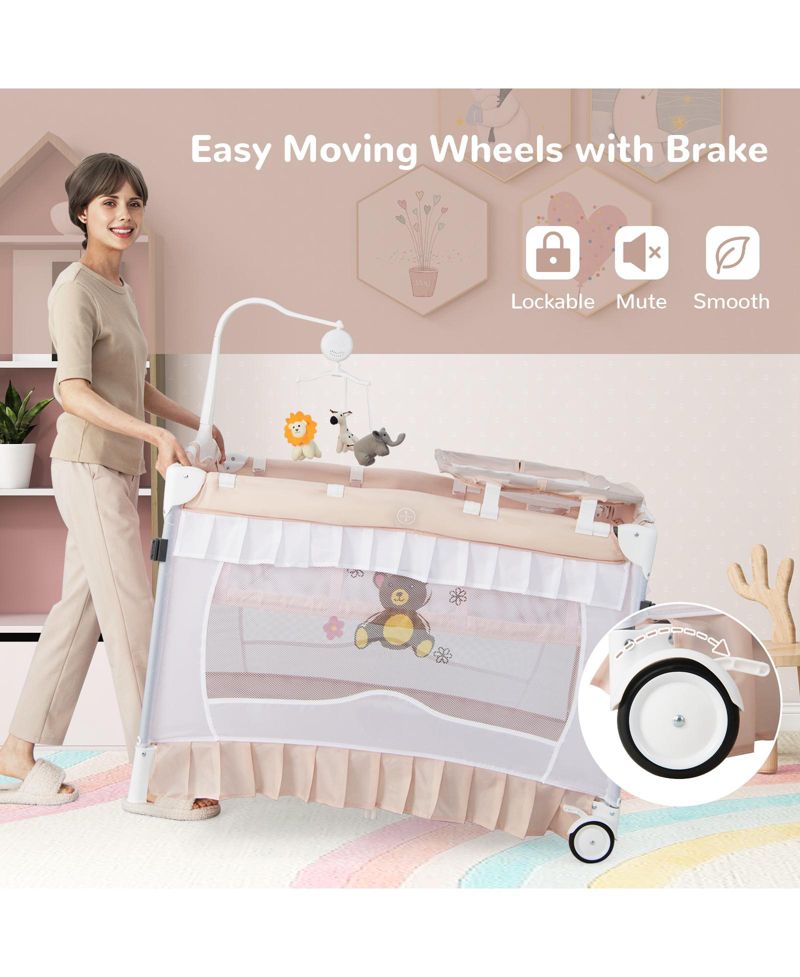 Convertible Baby Bassinet with Changing Table and Mesh Net