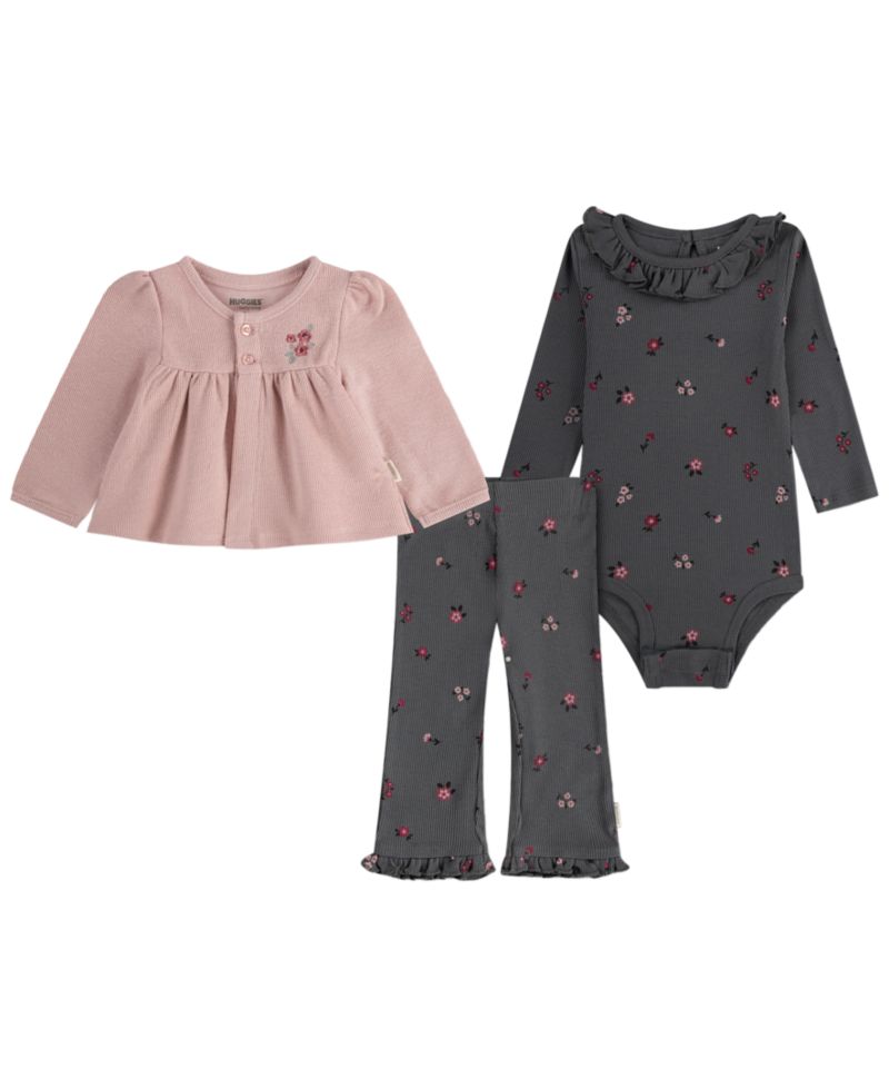 Baby Girls' Babywear Long-Sleeve Cardigan, Bodysuit and Pants, 3-Piece Set
