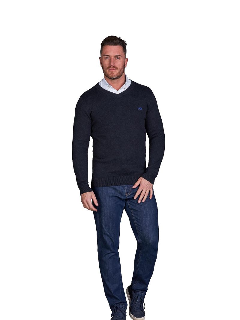 Men's Classic Long-Sleeve V-Neck Cotton-Cashmere Blend Sweater