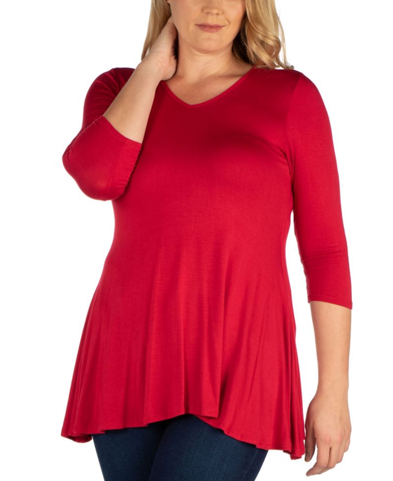 Plus Size 3/4 Sleeve V-Neck Tunic Top