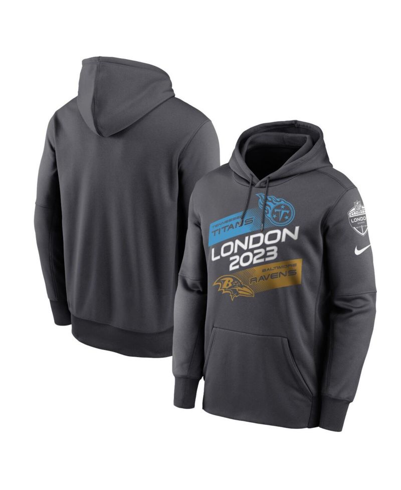 Men's Anthracite Tennessee Titans vs. Baltimore Ravens 2023 London Game Pullover Hoodie