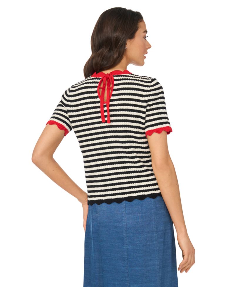 Women's Striped Pointelle Sweater