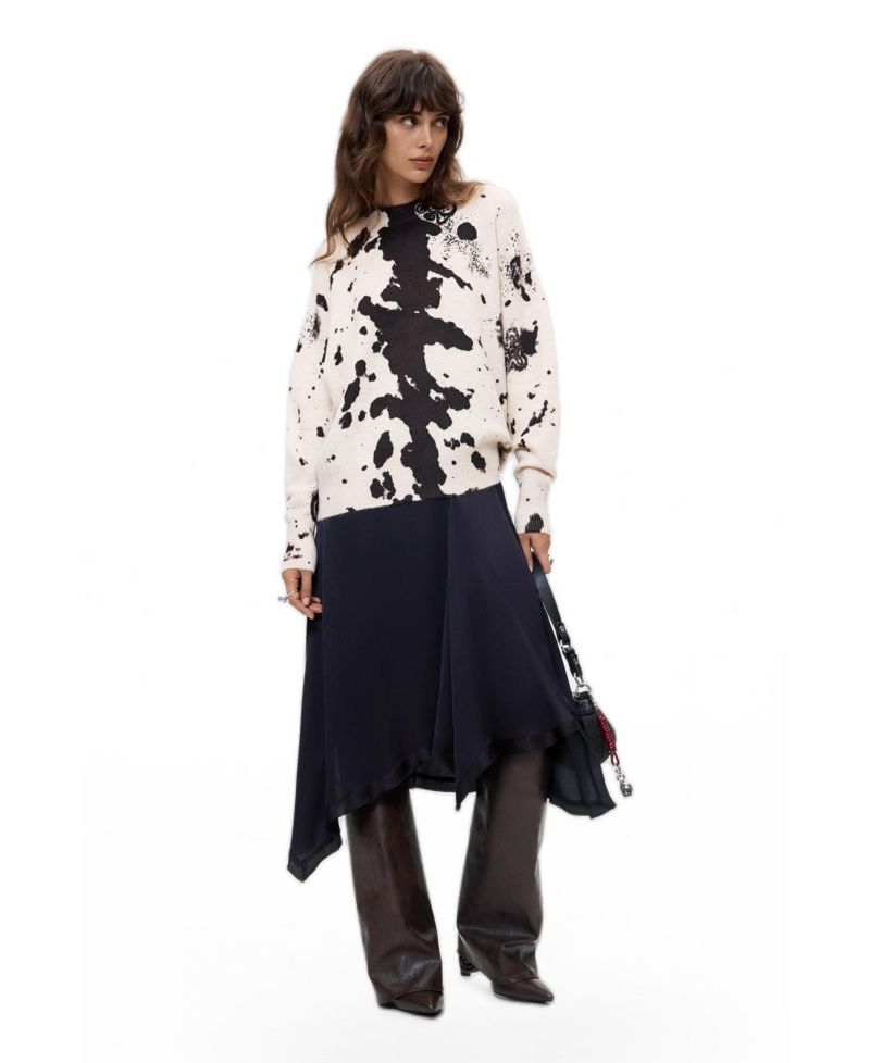 Women's Chunky-Knit Crewneck Animal-Print Sweater