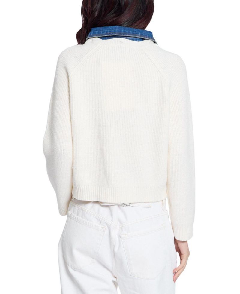 Women's Nash Ribbed-Knit Denim Long-Sleeve Sweater