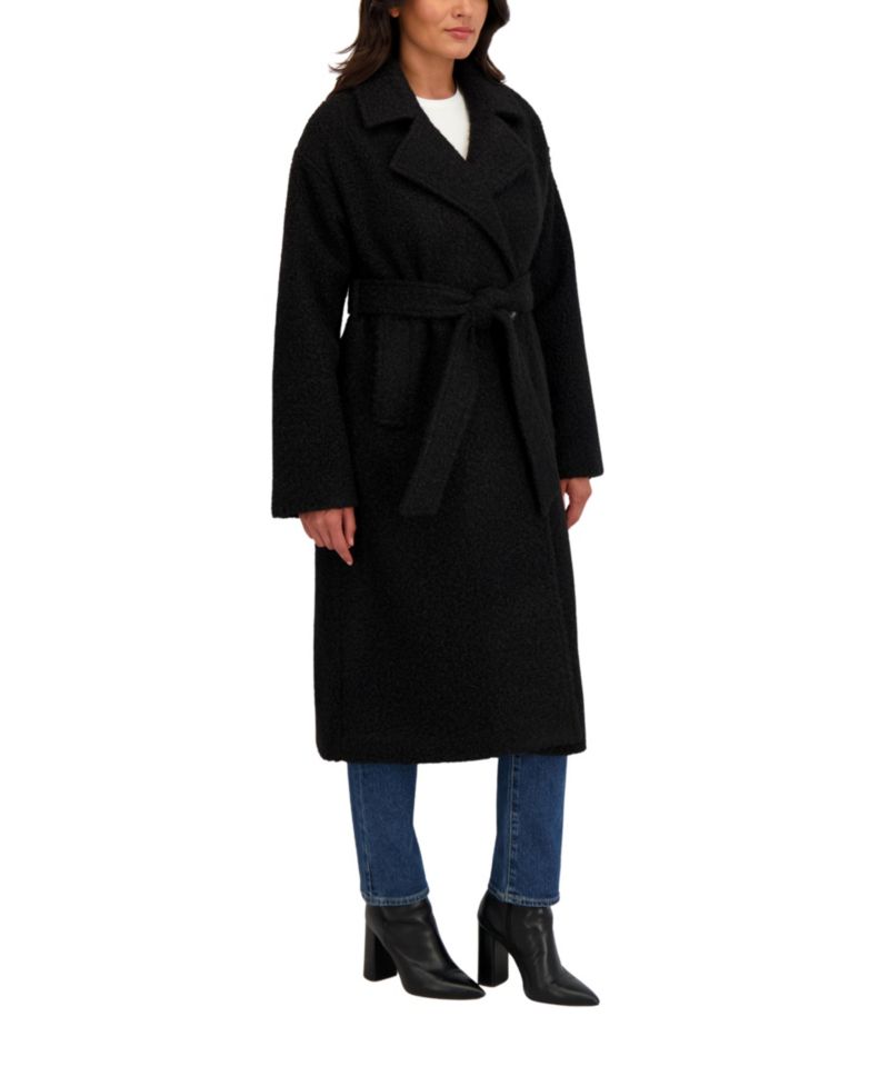 Women's Long Belted Boucle Wrap Coat