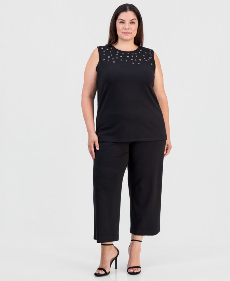 Plus Size Sleeveless Grommeted Top