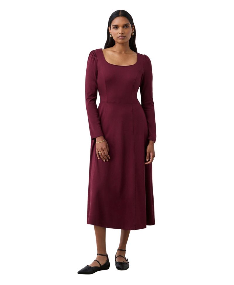 Women's Kelly Square-Neck Long-Sleeve A-Line Midi Dress