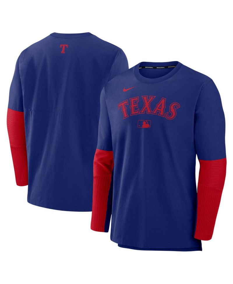 Men's Royal/Red Texas Rangers Authentic Collection Lightweight Player Performance Long Sleeve Top