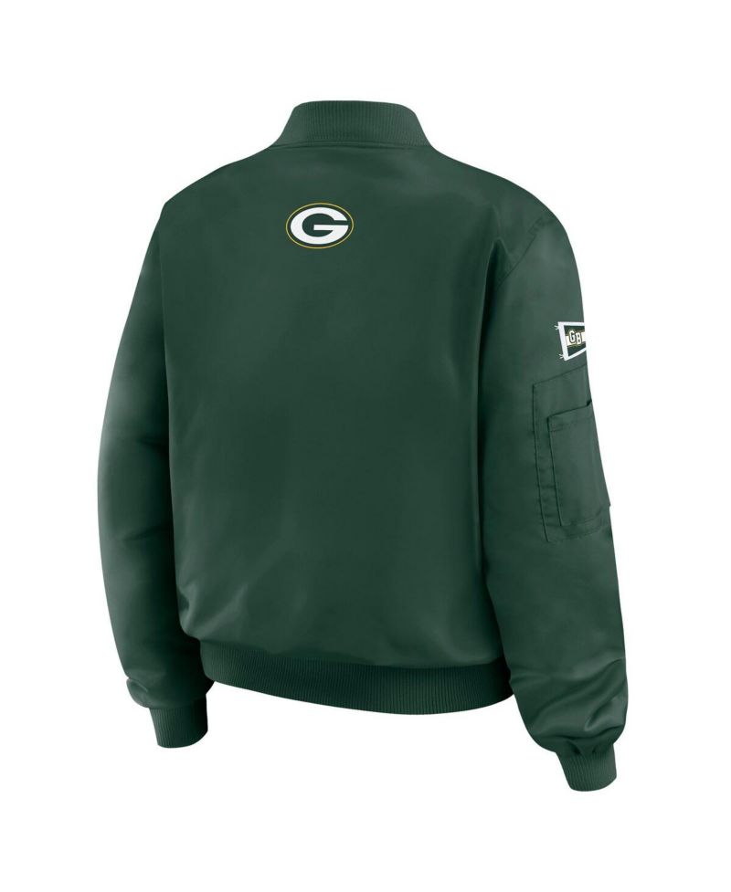 Women's Green Green Bay Packers Patch Full-Zip Bomber Jacket