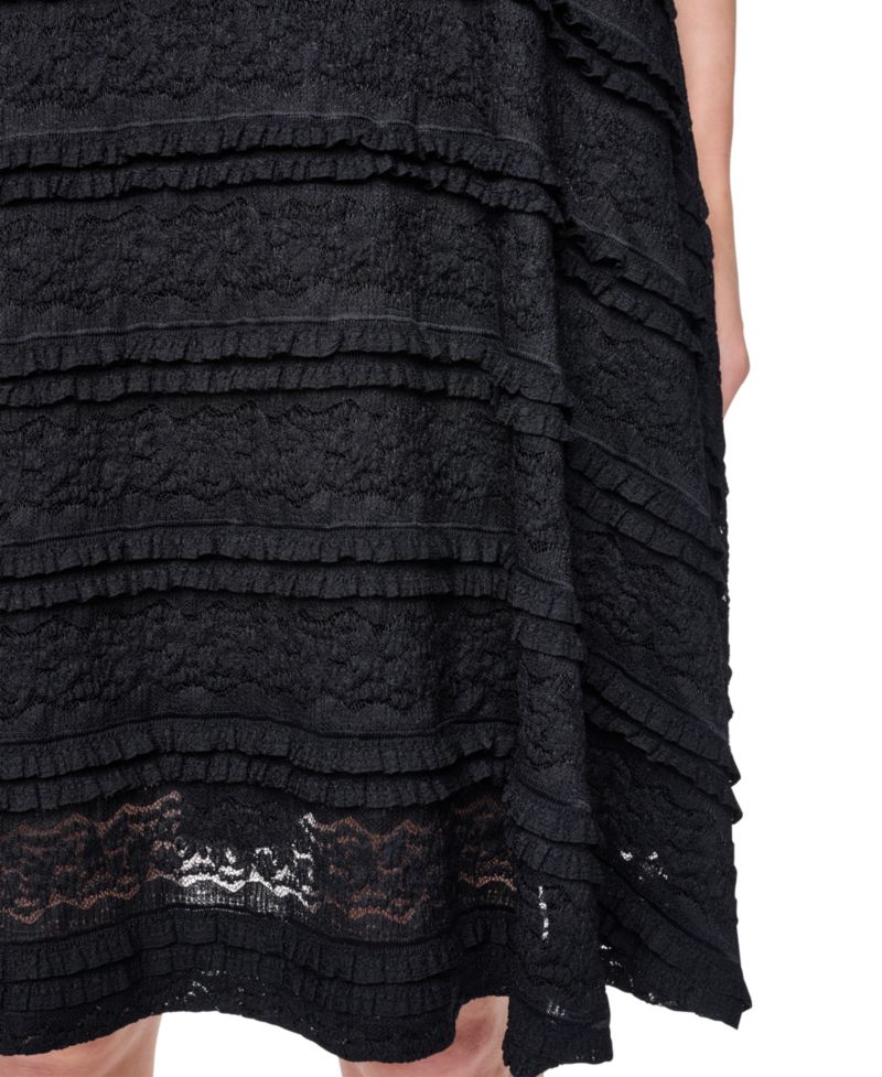 Women's Jewel Neck Ruffle Hem Fit-and-Flare Lace Dress