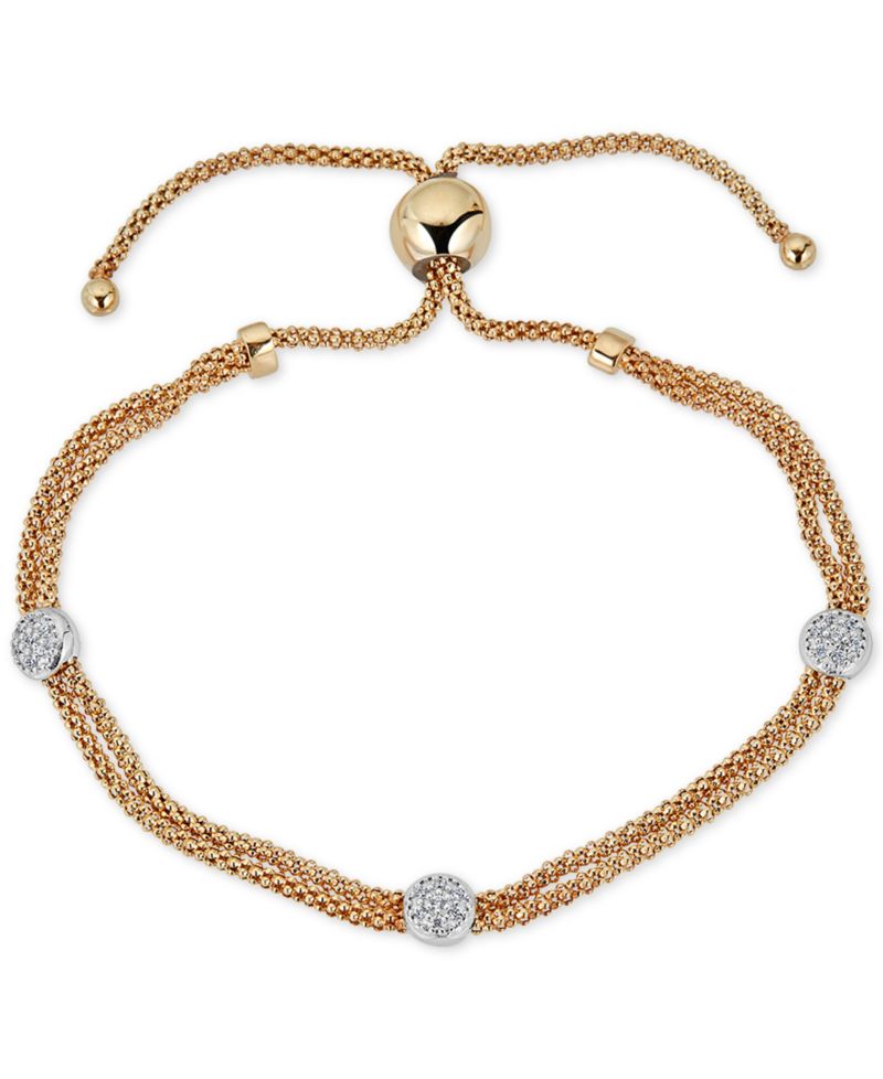 Diamond Beaded Bolo Bracelet (1/6 ct. t.w.) in Sterling Silver & 14k Gold-Plate