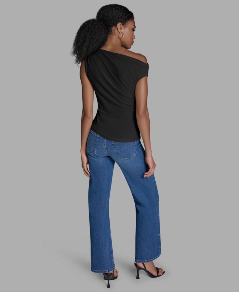 Women's Sleeveless Ruched Boat Neck Top