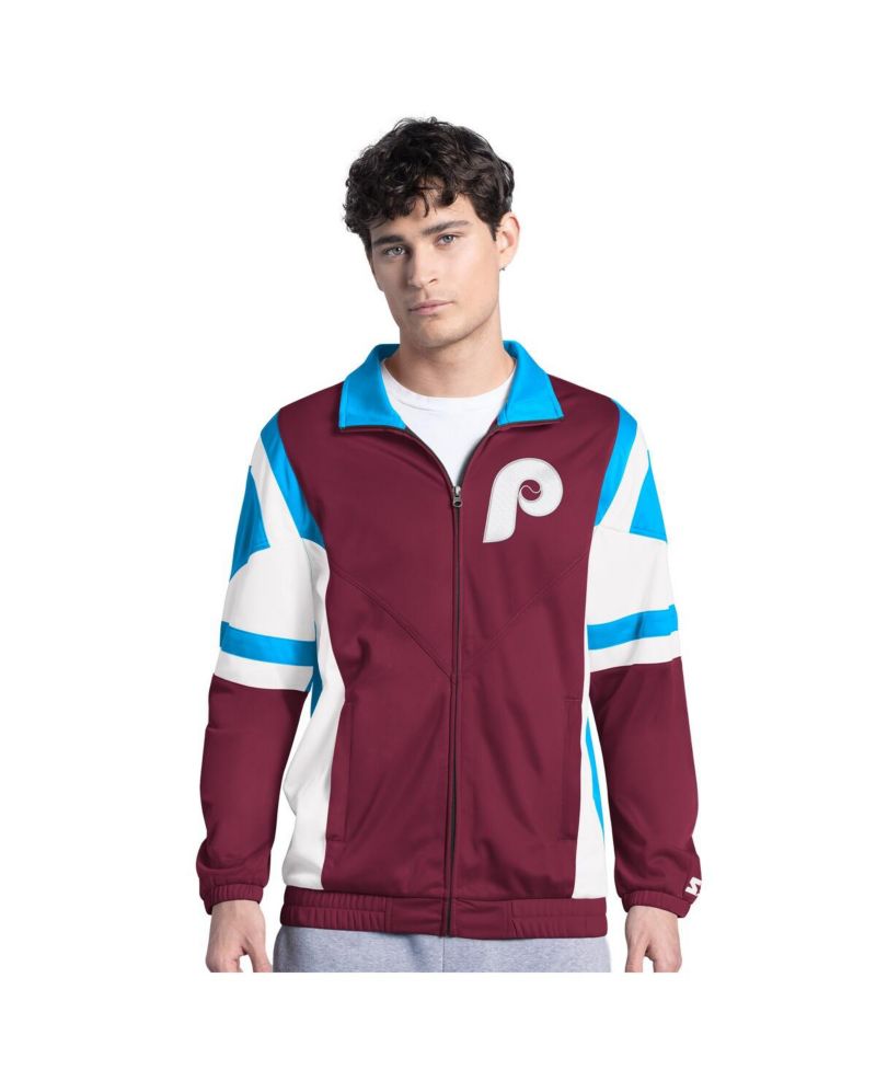 Men's Burgundy/Light Blue Philadelphia Phillies Contender Tricot Full-Zip Track Jacket