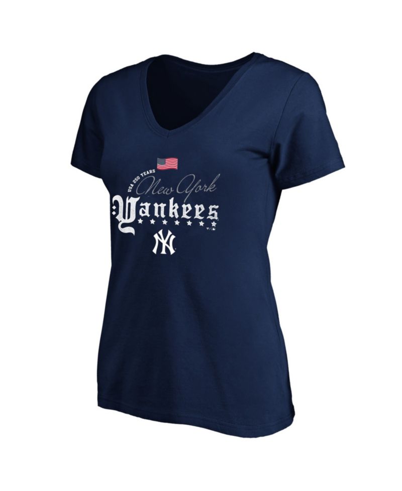 Women's Navy New York Yankees USA 250 Years Plus Size V-Neck T-Shirt