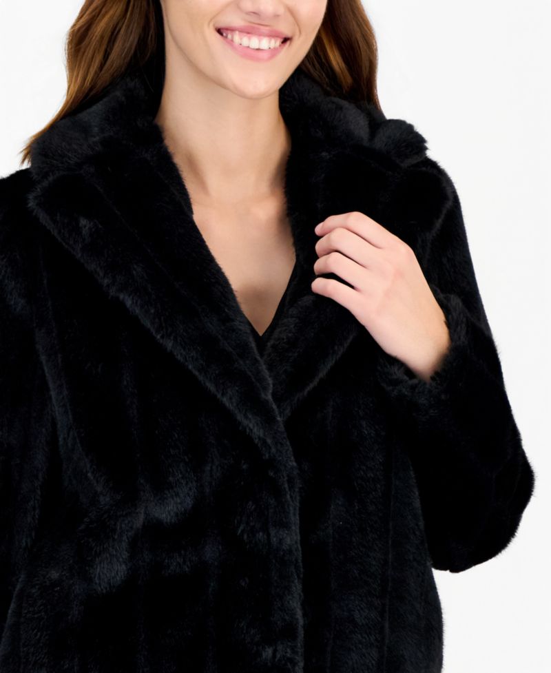 Women's Cropped Notched-Collar Faux Fur Jacket