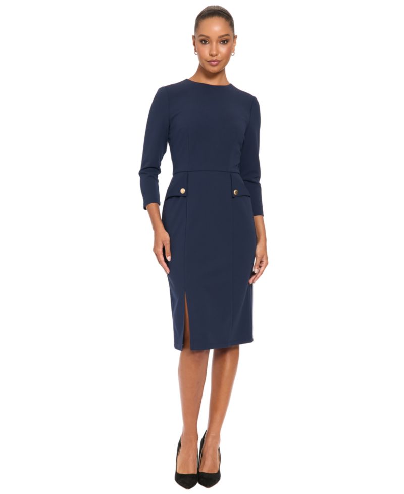 Petite Sheath Midi 3/4 Sleeve Dress