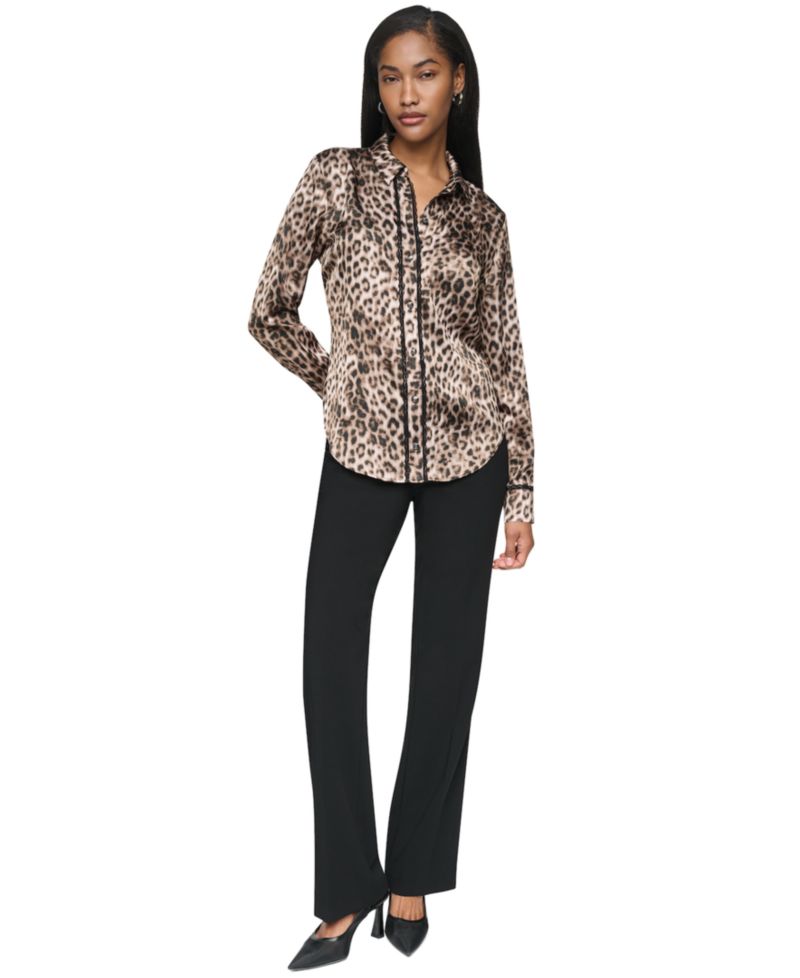 Women's Leopard-Print Long-Sleeve Blouse