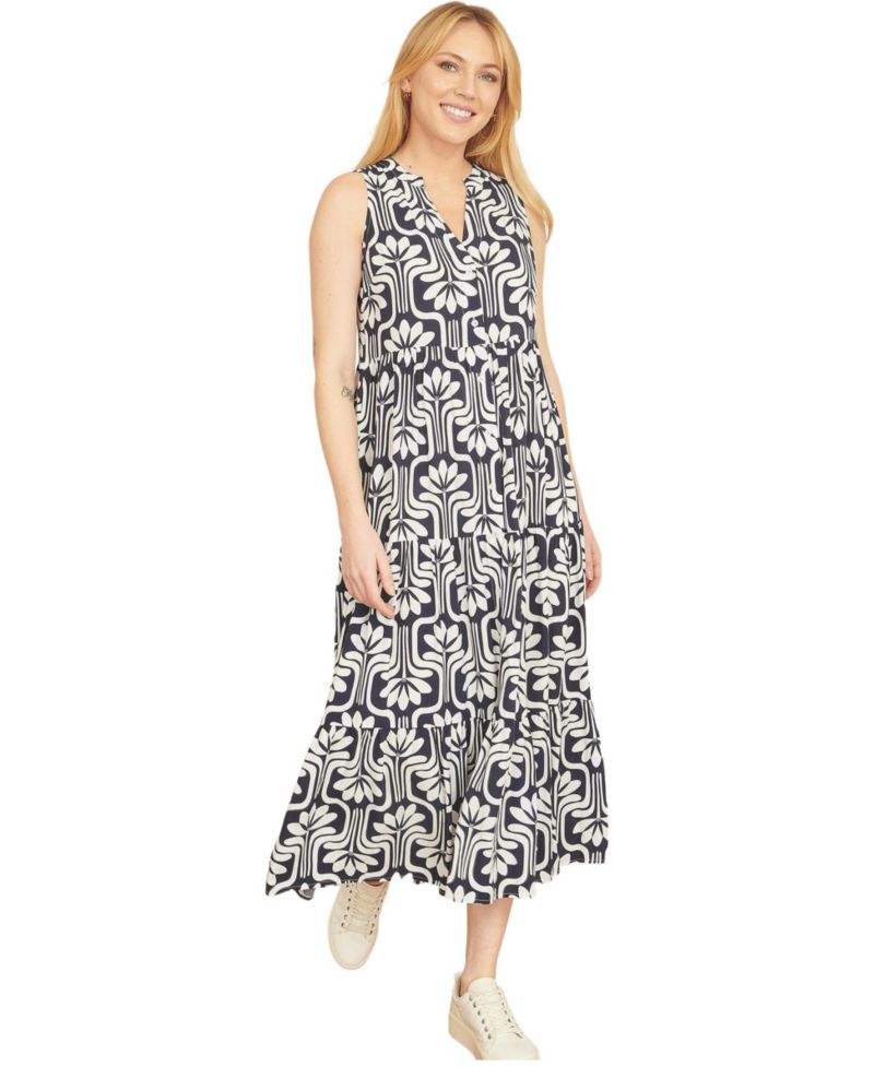Women's Retro Print Relaxed Midi Dress