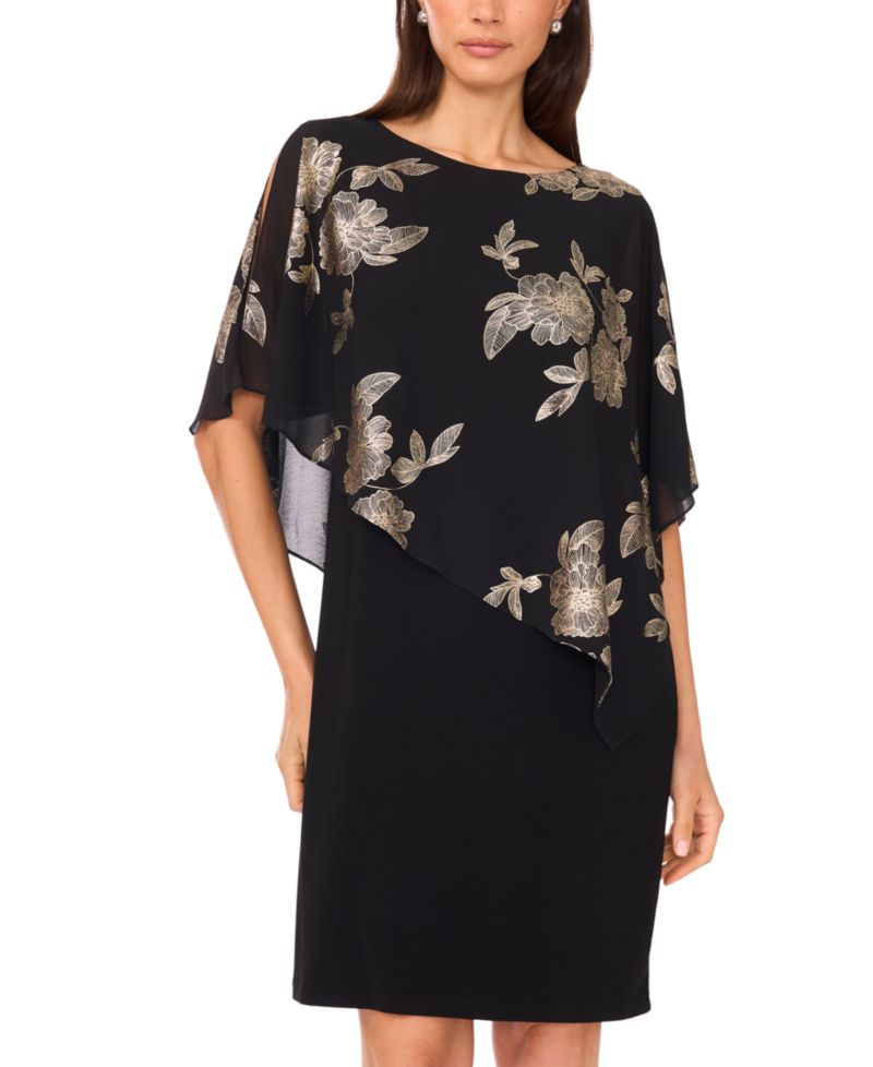 Petite Foil Cape Short Dress