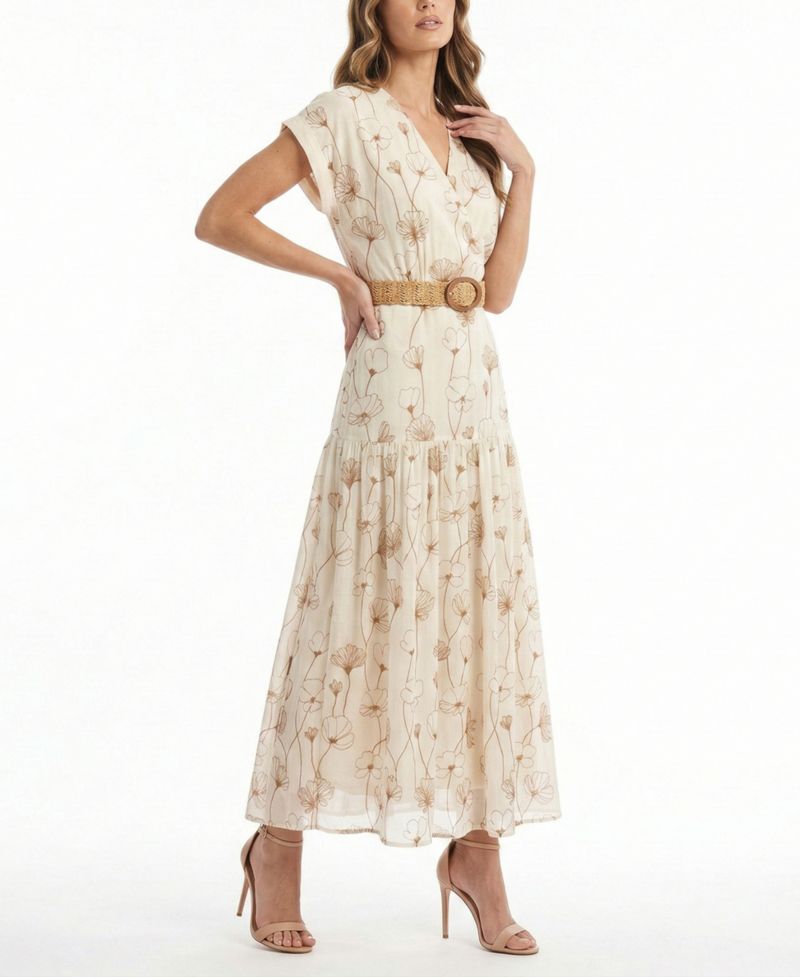 Petite V-Neck Belted Maxi Dress