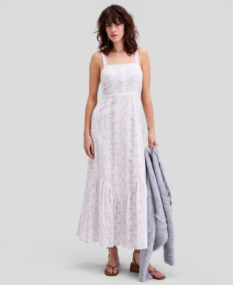 Women's Printed Eyelet Cotton Maxi Dress