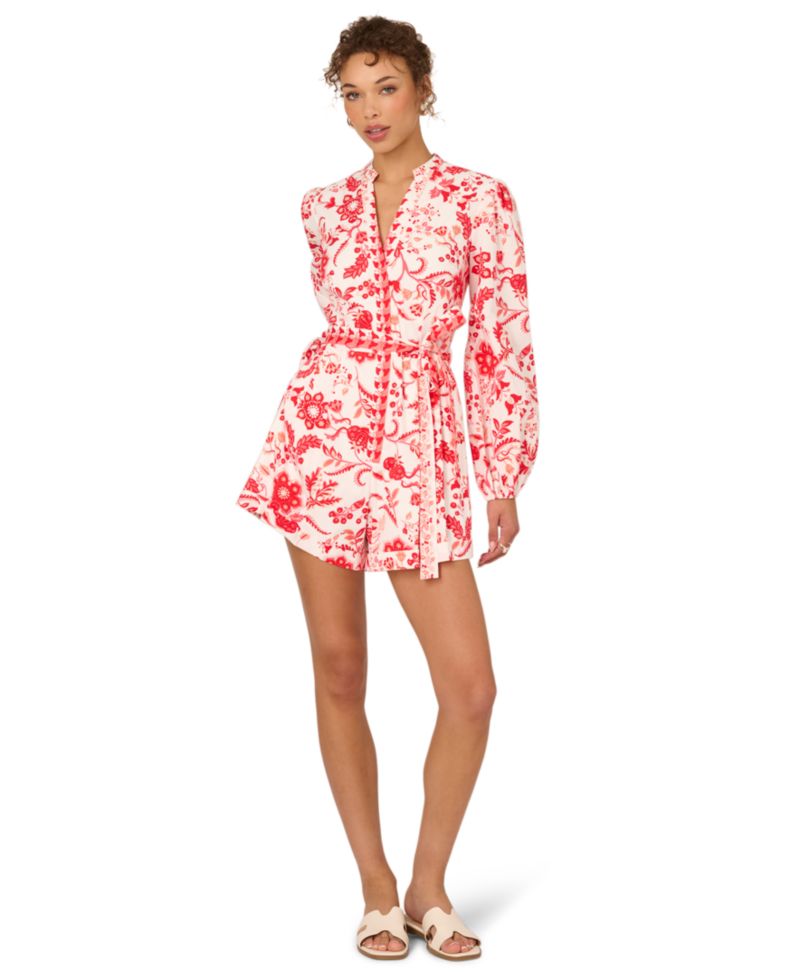 by Adrianna Papell Women's Printed Long-Sleeve Romper