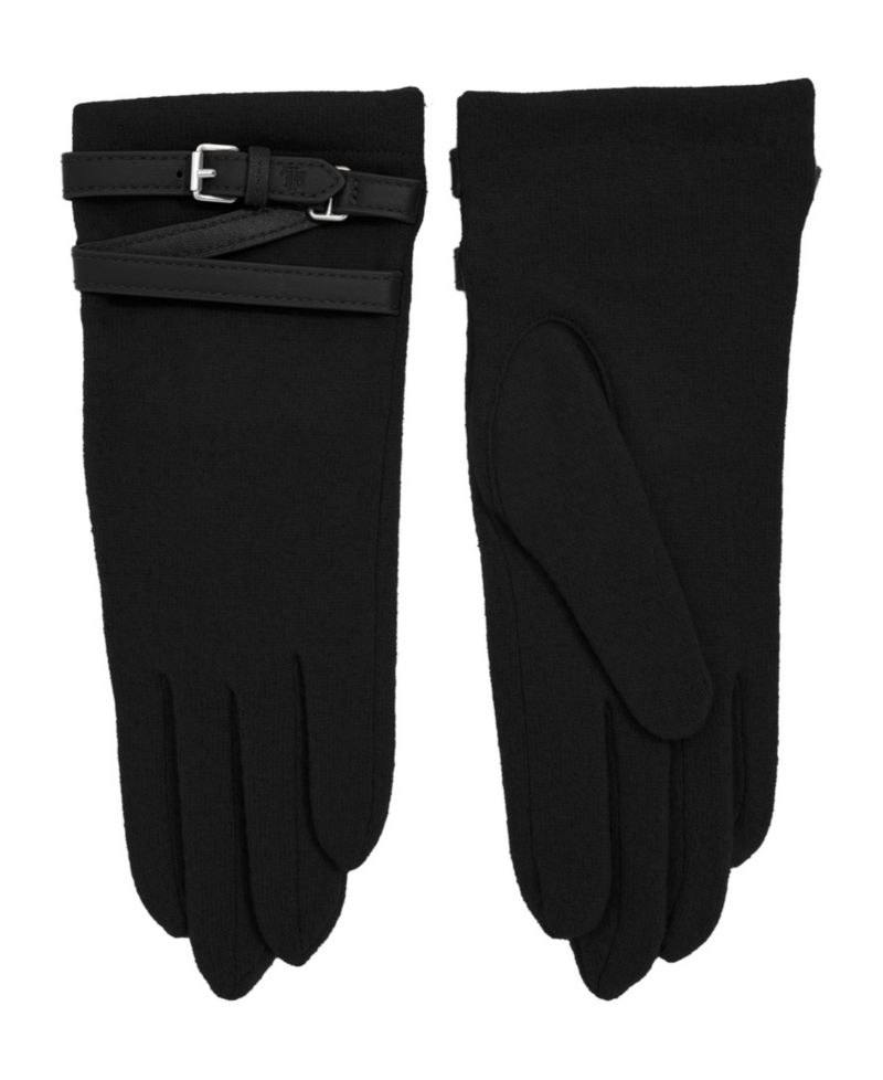 Leather Belted Cashmere Blend Touch Gloves