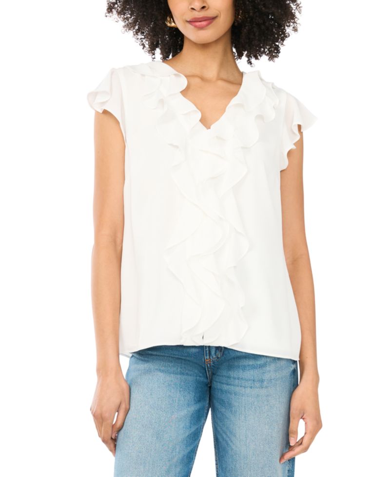 Women's Short Flutter-Sleeve V-Neck Top