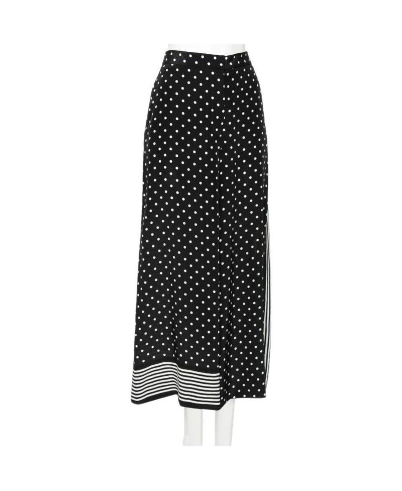 Women's Monochrome Polka Dotted Silk Wide Leg Pants