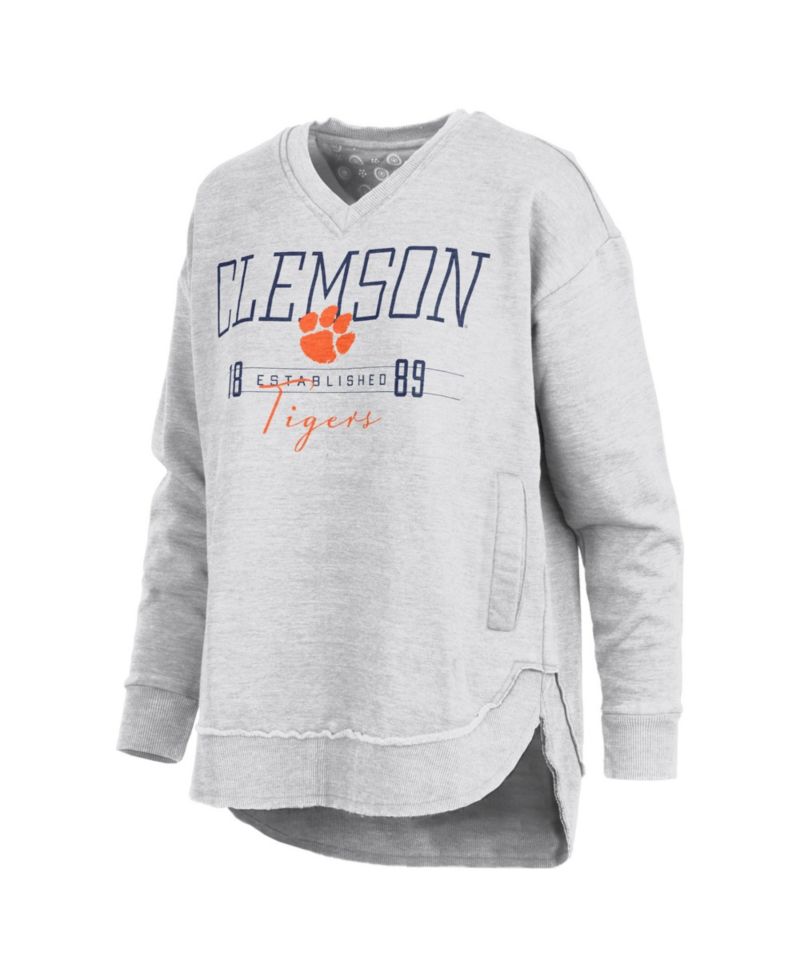 Women's Heather Gray Clemson Tigers Marcus East Hall Poncho V-Neck Sweatshirt