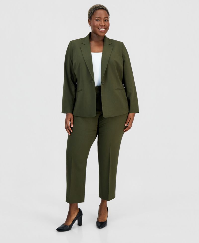 Plus Size One-Button Notch-Collar Jacket & Fly-Front Slim Pants Suit