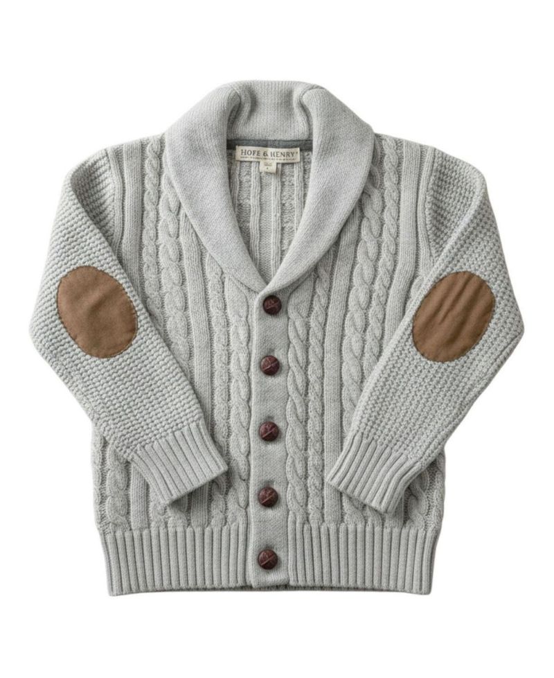 Little Boys 5-7 Organic Shawl Collar Cable Sweater Cardigan