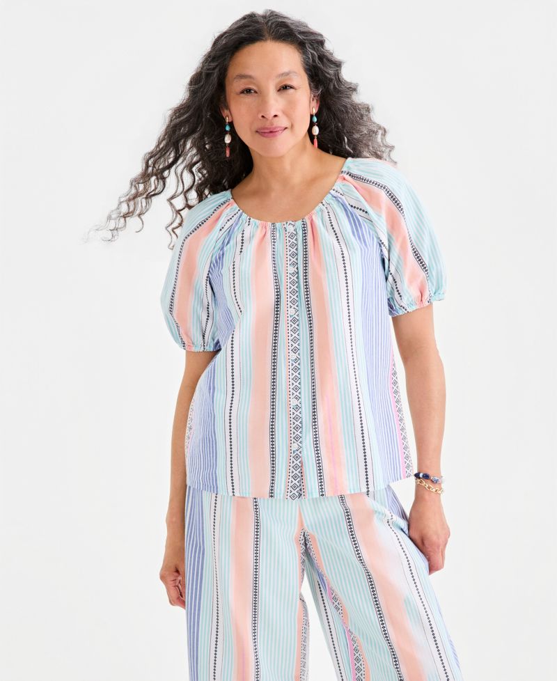 Petite Crewneck Stripe Cotton Top