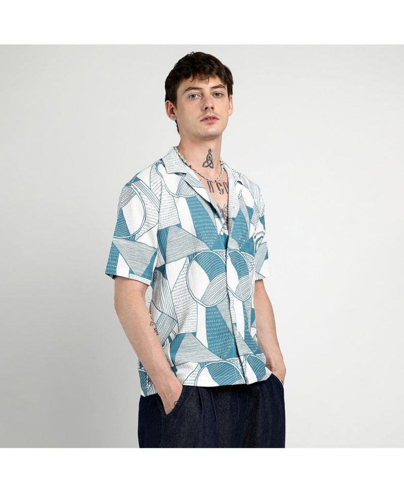 Men's Oversized Geometric Lined Shirt