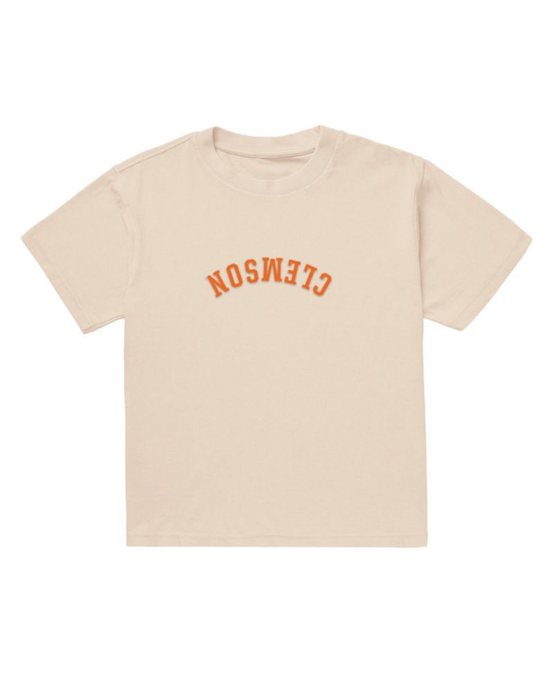 Men's Cream Clemson Tigers Upside Down Embroidered Vintage Heavyweight T-Shirt