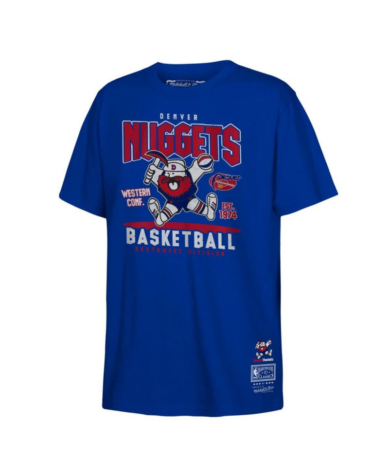 Big Boys and Girls Royal Denver Nuggets Retro Mascot Script T-Shirt