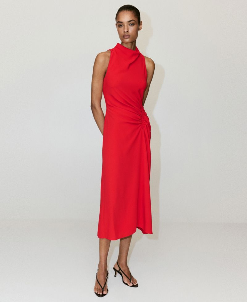 Women's Draped Neckline Ruched Dress