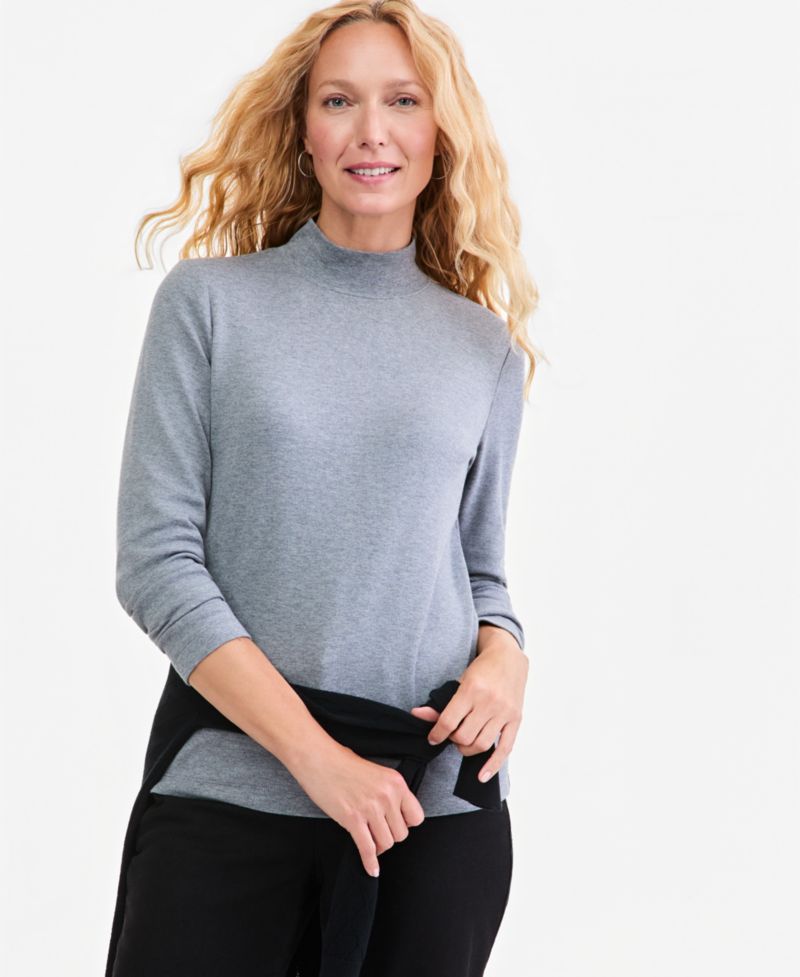 Petite Mock-Neck Cotton Long-Sleeve T-Shirt