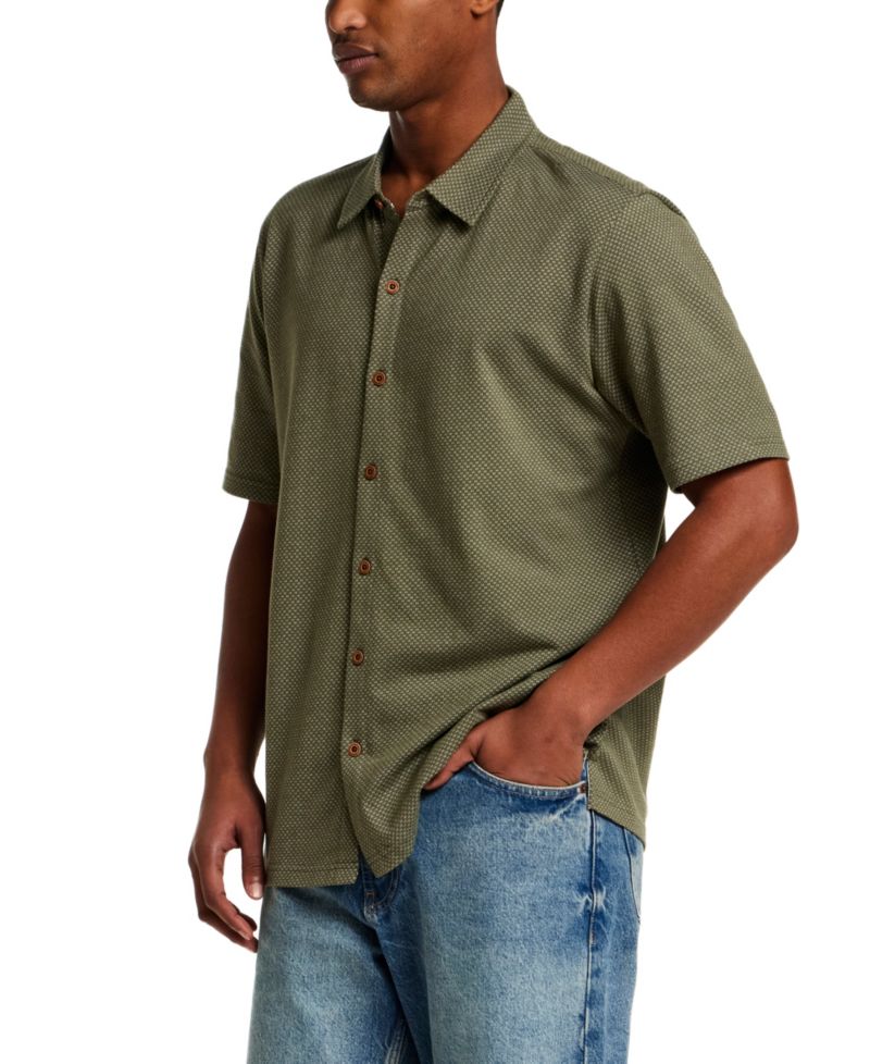 Men's Cotton Twill Short-Sleeve Button Down 100% Cotton Knit Shirt