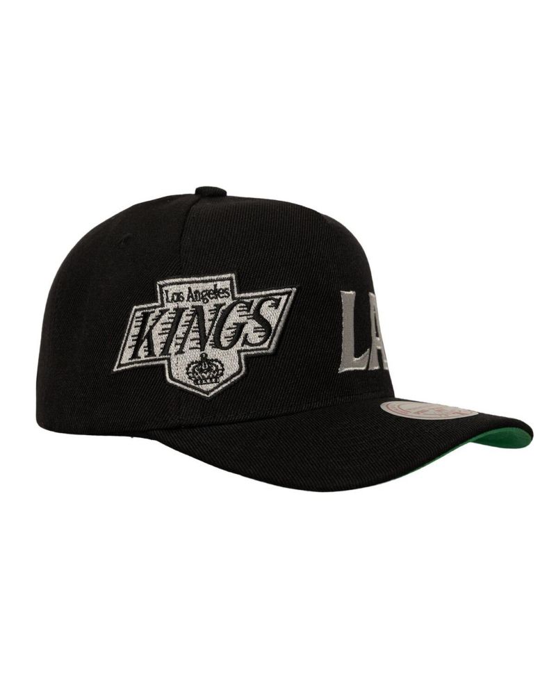 Men's Black Los Angeles Kings Busted Logo Wordmark Wrap-Around Pro Pinch Adjustable Hat