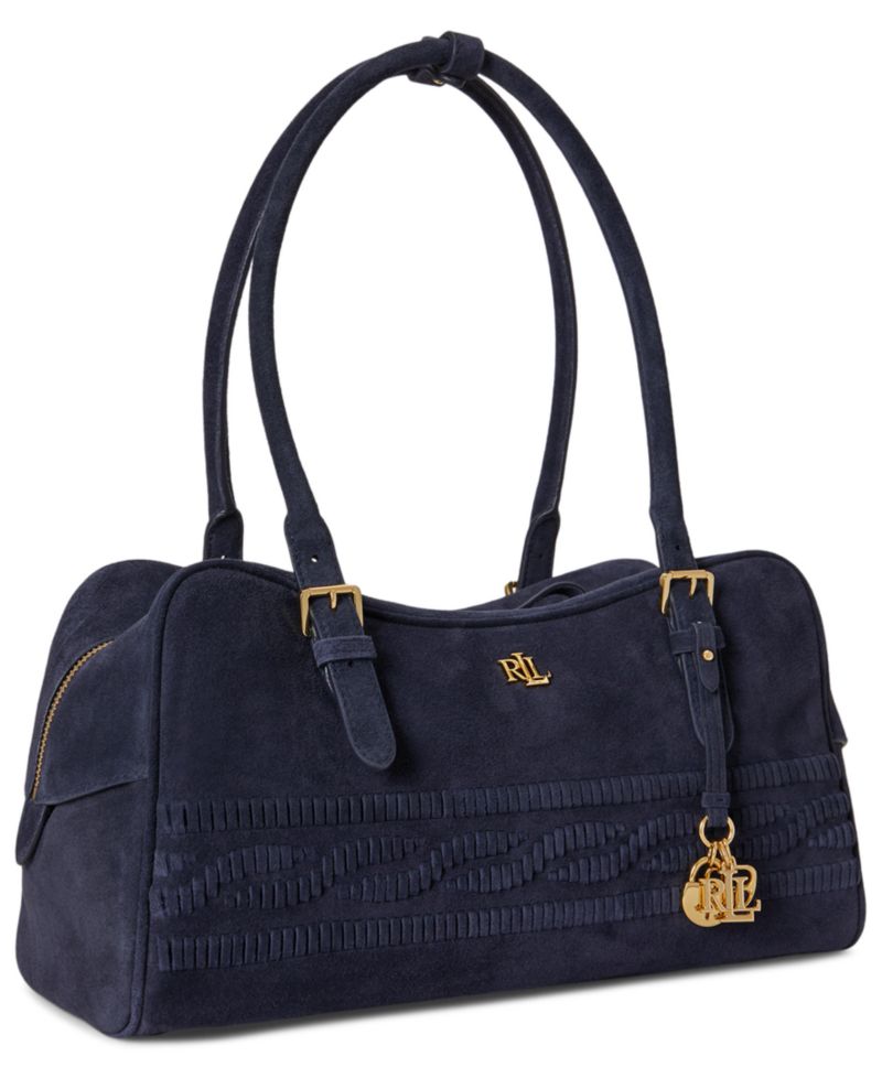 Marcy Suede Cable-Embossed Medium Satchel Bag