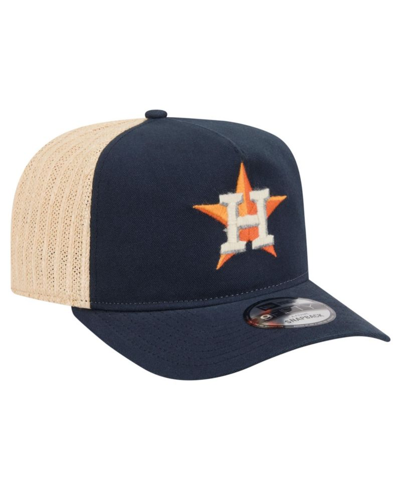 Men's Navy/Natural Houston Astros Grained 9FIFTY A-Frame Trucker Adjustable Hat